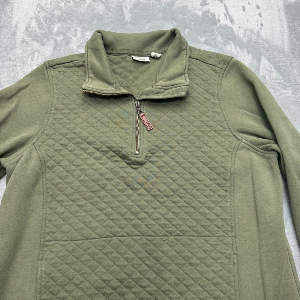 LL Bean Pullover Women Large Green Quilted Quarter Zip Sweatshirt 502745 Outdoor - Picture 9 of 12